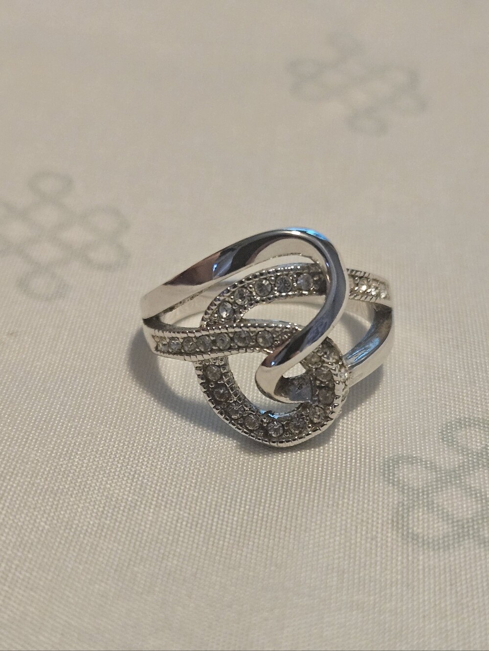 Vintage RS Covenant Ring Size 10 RSC CZ Silver Tone Open Heart Loop Plated